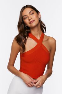 POMPEIAN RED  Sweater-Knit Halter Crop Top, image 2