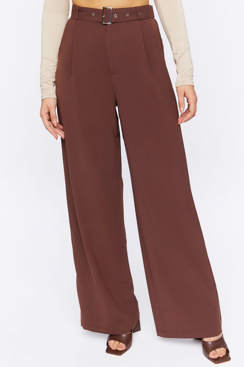 BROWN Belted Wide-Leg Trousers, image 2