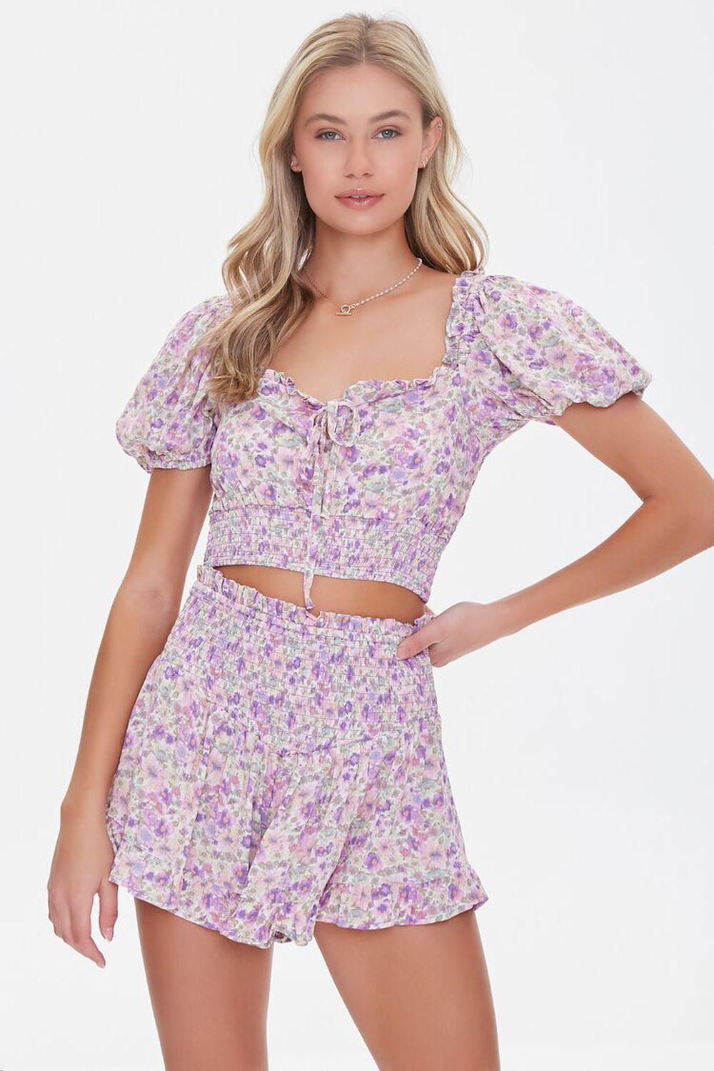 LAVENDER/MULTI Floral Smocked Mini Skirt, image 1