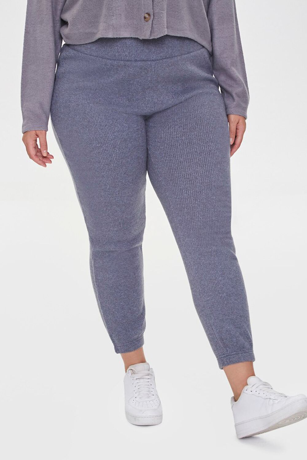 CHARCOAL Plus Size Ribbed Knit Joggers, image 2
