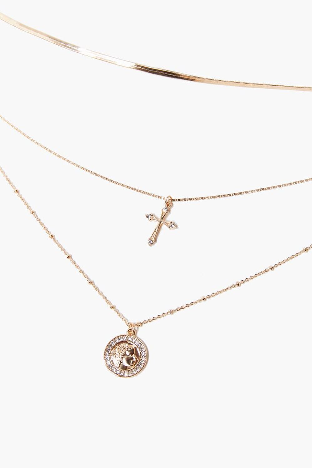 Coin Pendant & Cross Charm Layered Necklace, image 1