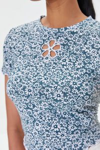 PATINA/WHITE Floral Print Cutout Cropped Tee, image 5
