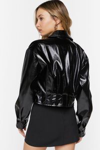 BLACK Faux Patent Leather Cropped Shacket, image 4