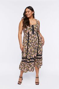 BLACK/MULTI Plus Size Floral Lace-Back Midi Dress, image 6