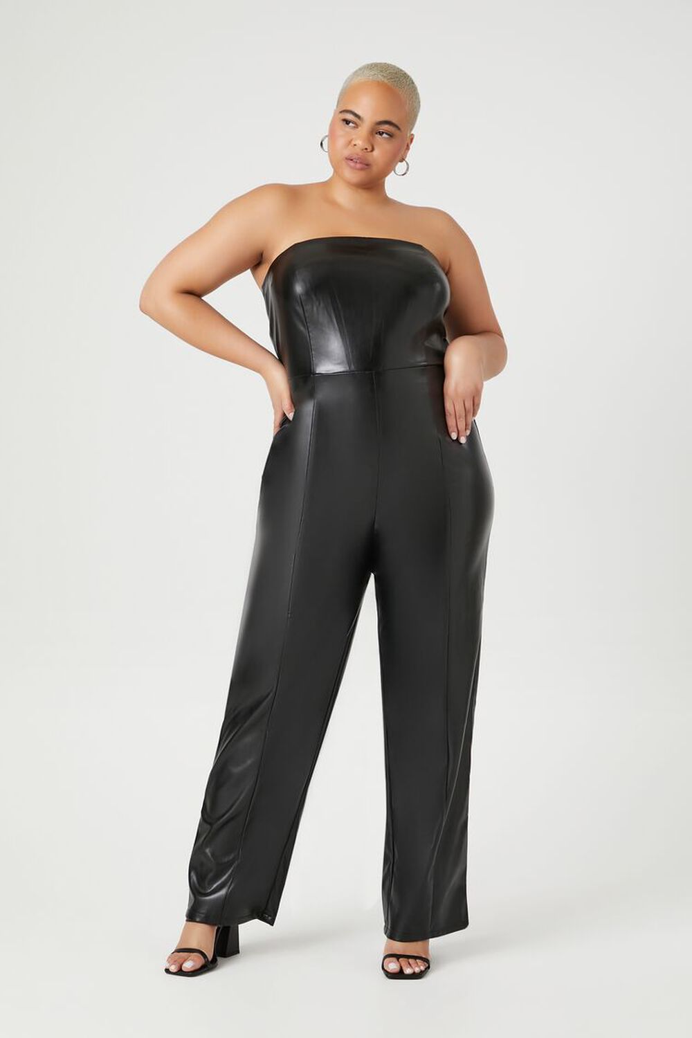 Size Leather Strapless Jumpsuit