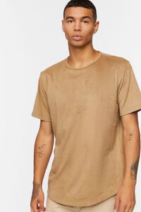 BROWN Faux Suede Curved Tee, image 6