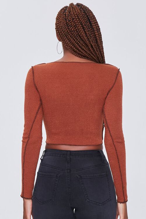 RUST Topstitched Lace-Up Crop Top, image 3