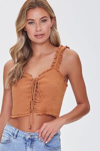 CAMEL Sweetheart Lace-Up Crop Top, image 1