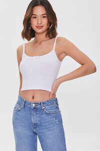 WHITE Pointelle Knit Cropped Cami, image 1