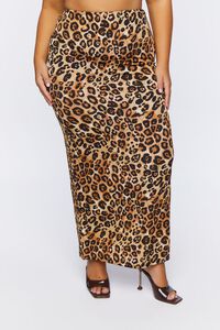 BLACK/BROWN Plus Size Leopard Crop Top & Skirt Set, image 5