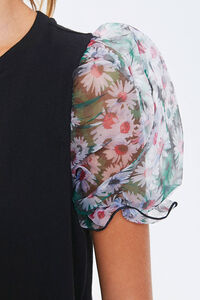BLACK/MULTI Floral-Sleeve Mini Dress, image 5