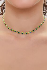 GREEN/BLUE Faux Gem Beaded Necklace, image 1