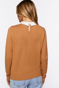 CAMEL/WHITE Faux Gem-Collar Sweater, image 3