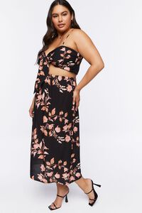 BLACK/MULTI Plus Size Floral Cropped Cami & Midi Skirt Set, image 2