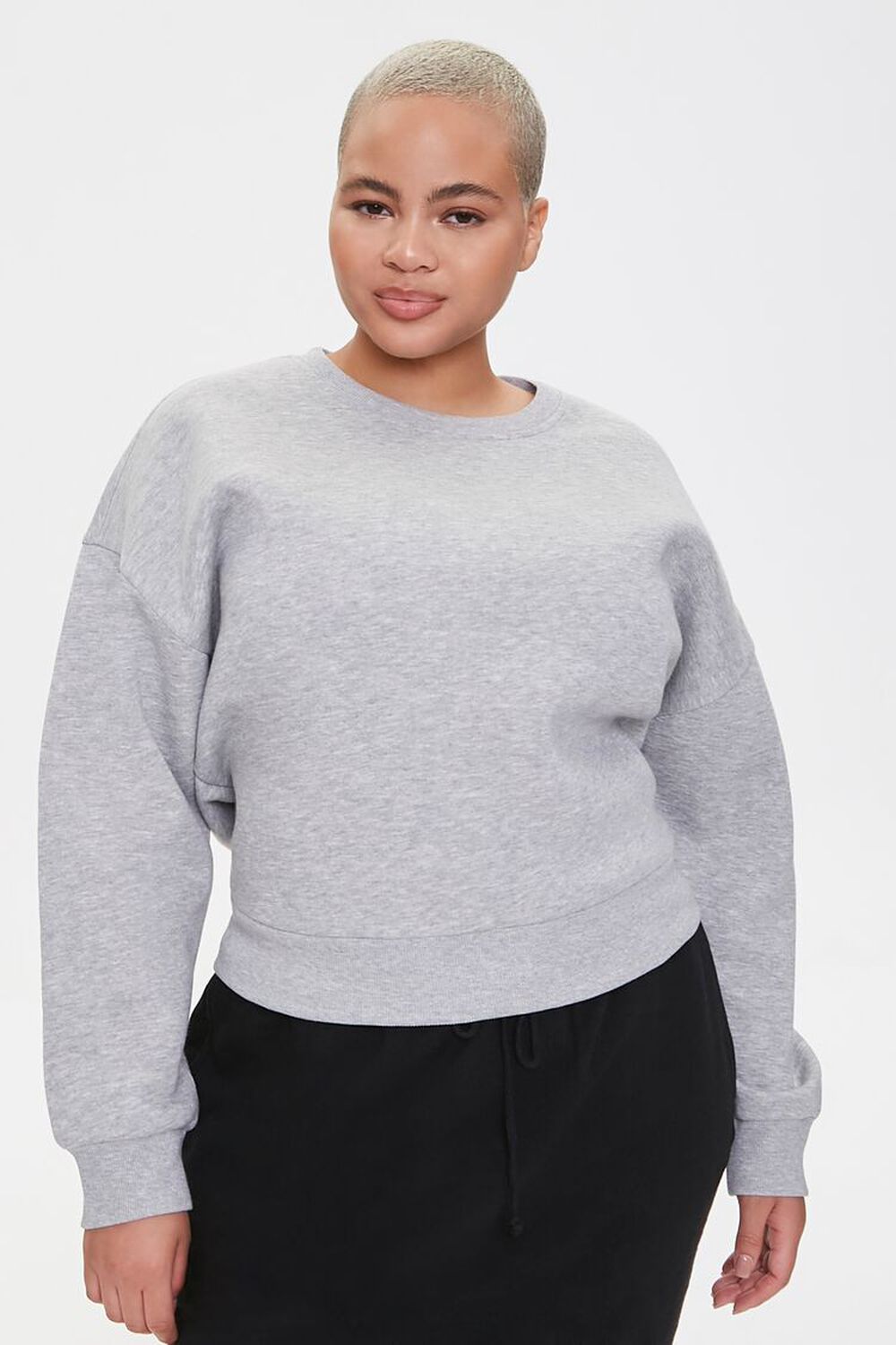 GREY Plus Size Fleece Crew Neck Sweatshirt, image 1