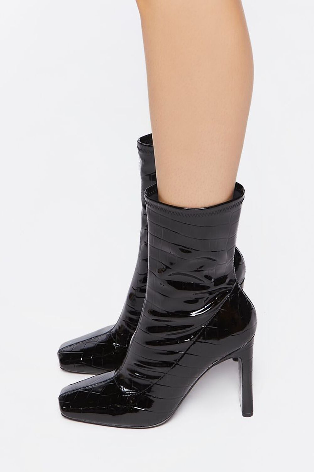 Faux Patent Croc Leather Booties