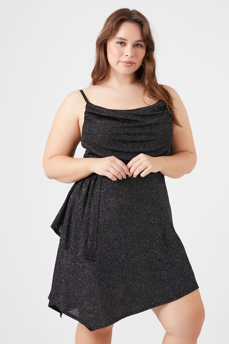Plus Size Glitter Knit Cowl Mini Dress