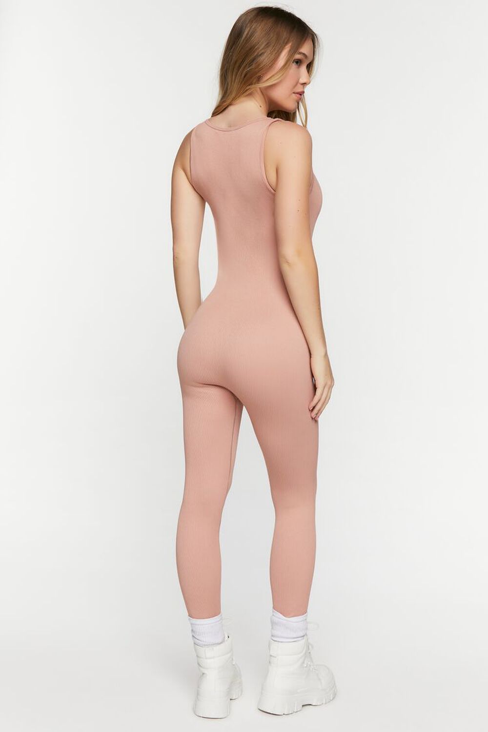NUDE PINK Seamless Plunging Jumpsuit, image 3