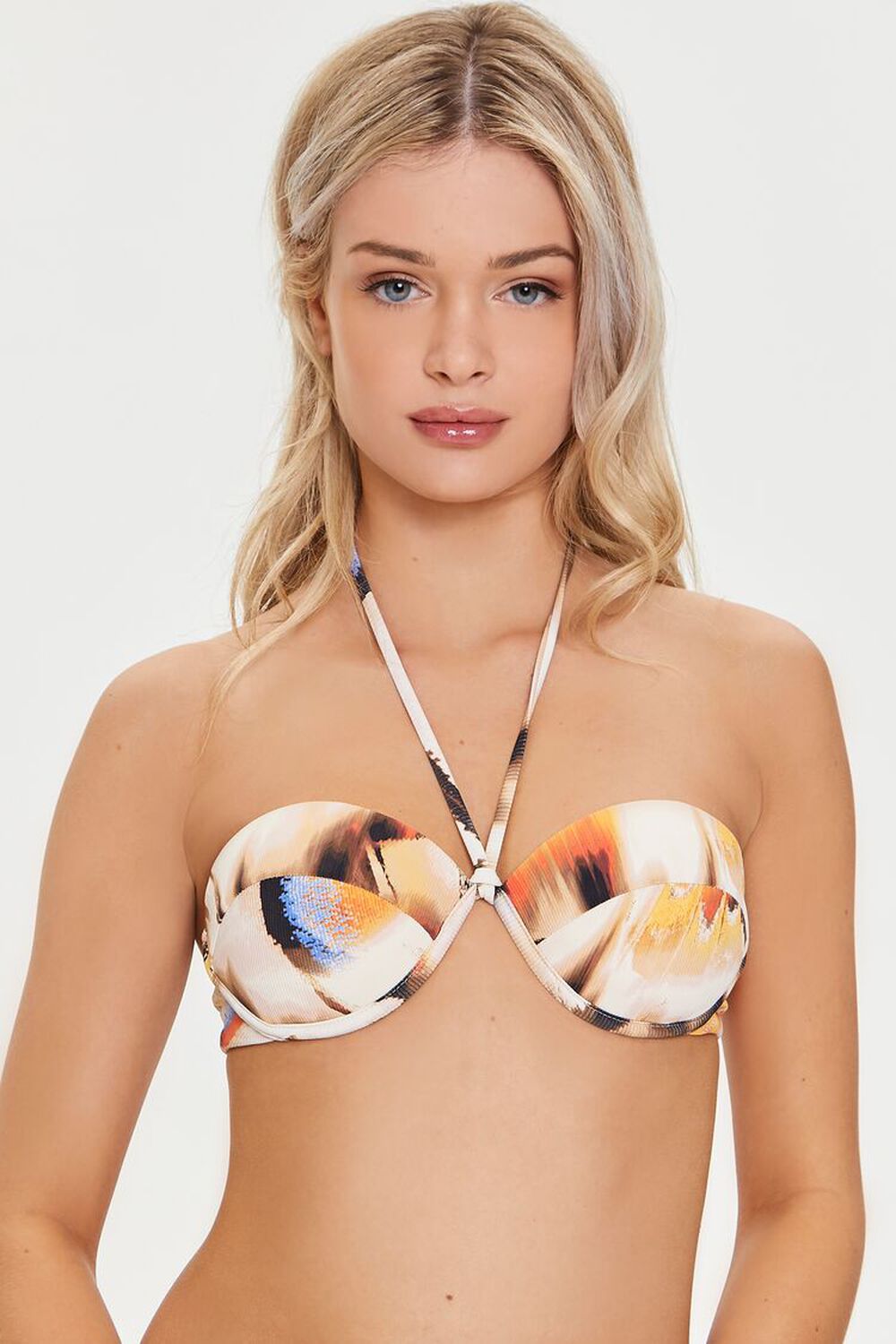 BEIGE/MULTI Abstract Print Underwire Bikini Top, image 1