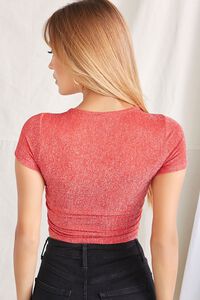 RED/SILVER Glitter Knit Ruched Crop Top, image 3