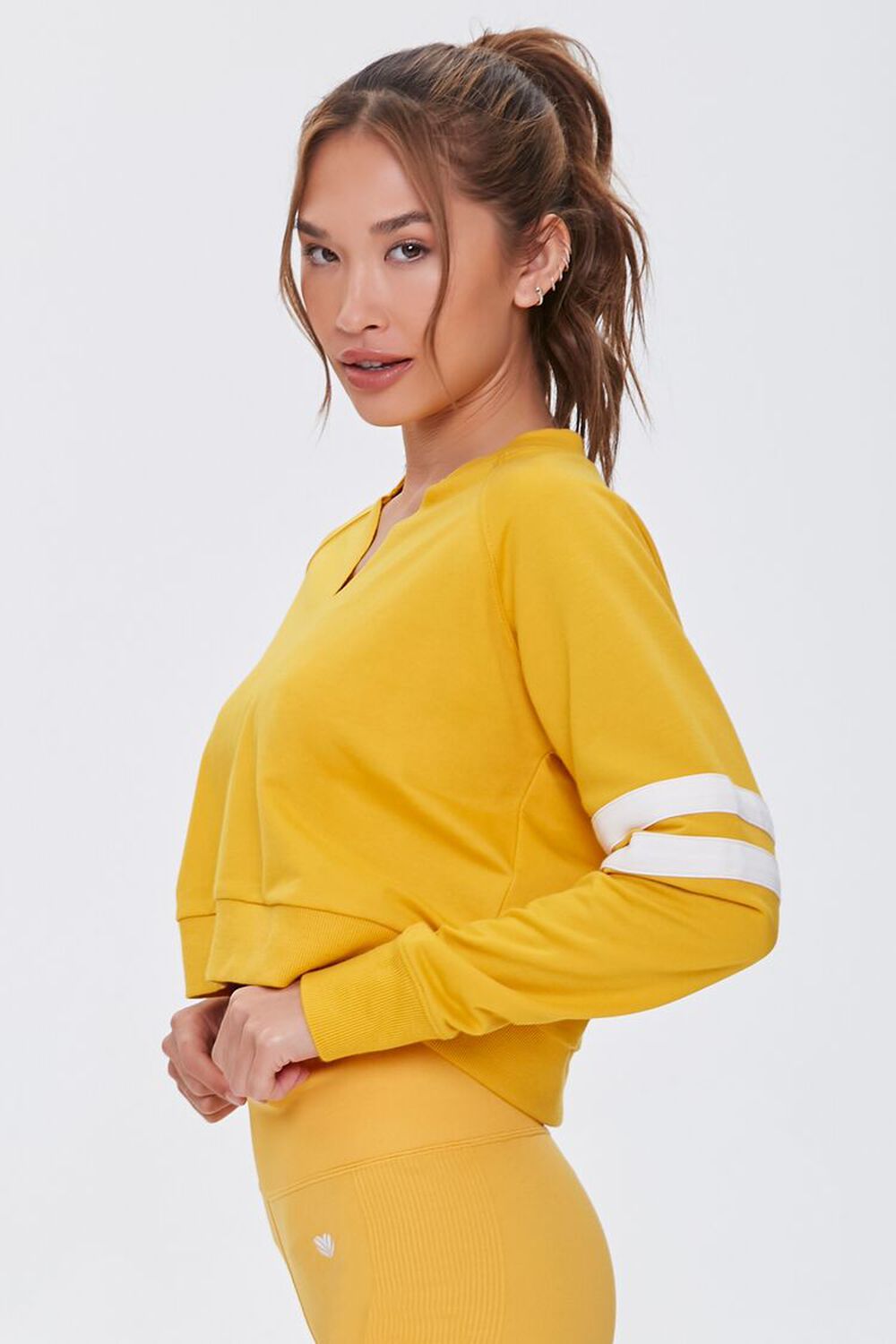 YELLOW/WHITE Active Varsity-Striped Pullover, image 2