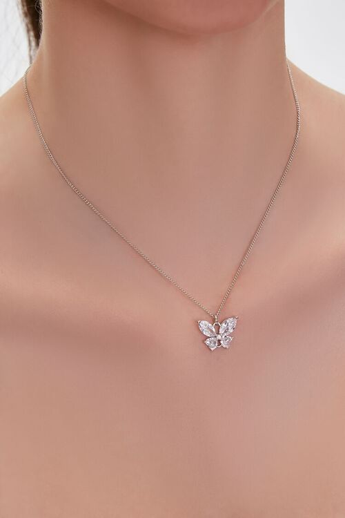 SILVER/CLEAR Rhinestone Butterfly Necklace, image 1