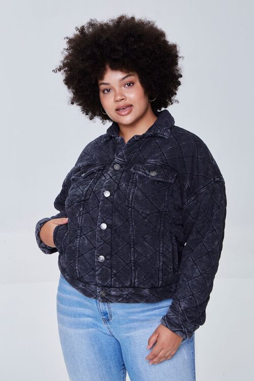 WASHED BLACK Plus Size Quilted Mineral Wash Jacket, image 5