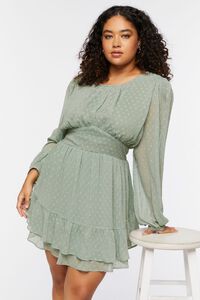 GREEN HAZE Plus Size Swiss Dot Mini Dress, image 6