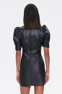 BLACK Faux Leather Puff-Sleeve Dress, image 3