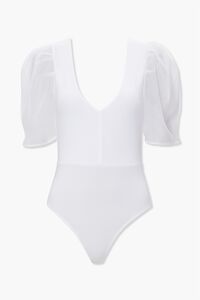 WHITE Sheer Puff-Sleeve Bodysuit, image 1