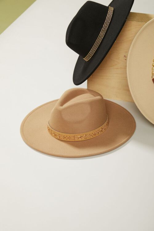 TAN Embroidered Floral-Trim Fedora, image 1
