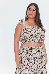 BLACK/MULTI Plus Size Floral Print Crop Top & Skirt Set, image 4
