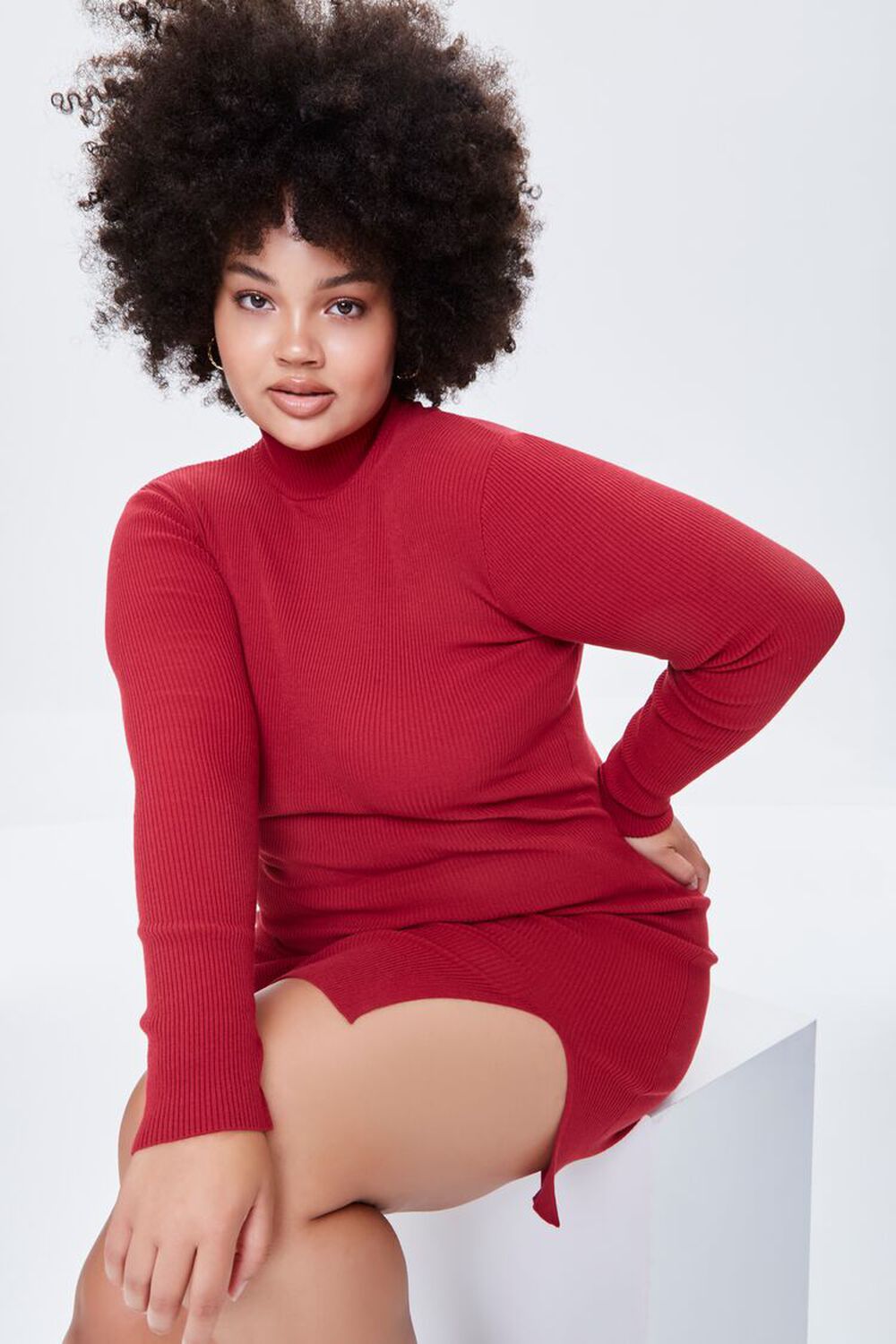 RED Plus Size Mock Neck Sweater Dress, image 1