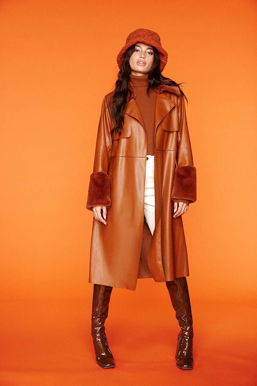 GINGER Faux Leather Belted Trench Coat, image 1