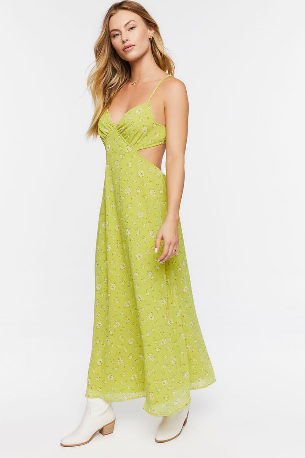 GREEN/MULTI Chiffon Ditsy Floral Print Maxi Dress, image 1