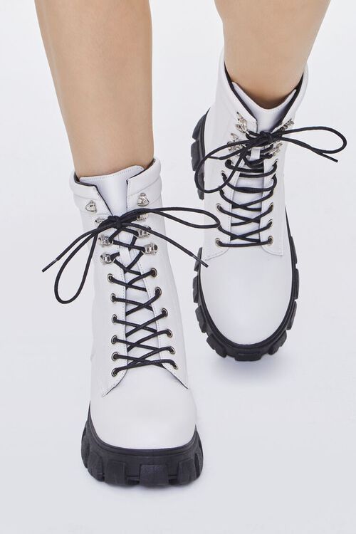 WHITE Faux Leather Lace-Up Chunky Booties, image 4