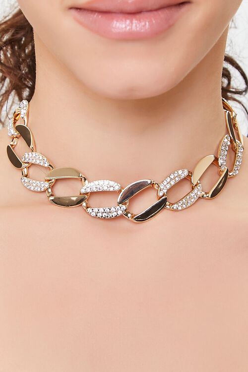 GOLD/CLEAR Rhinestone Chunky Chain Necklace, image 1
