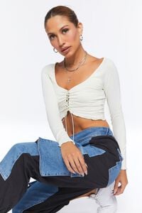 CREAM Lace-Up Sweater-Knit Crop Top, image 1