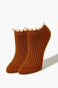 Ribbed Lace-Trim Ankle Socks, image 1