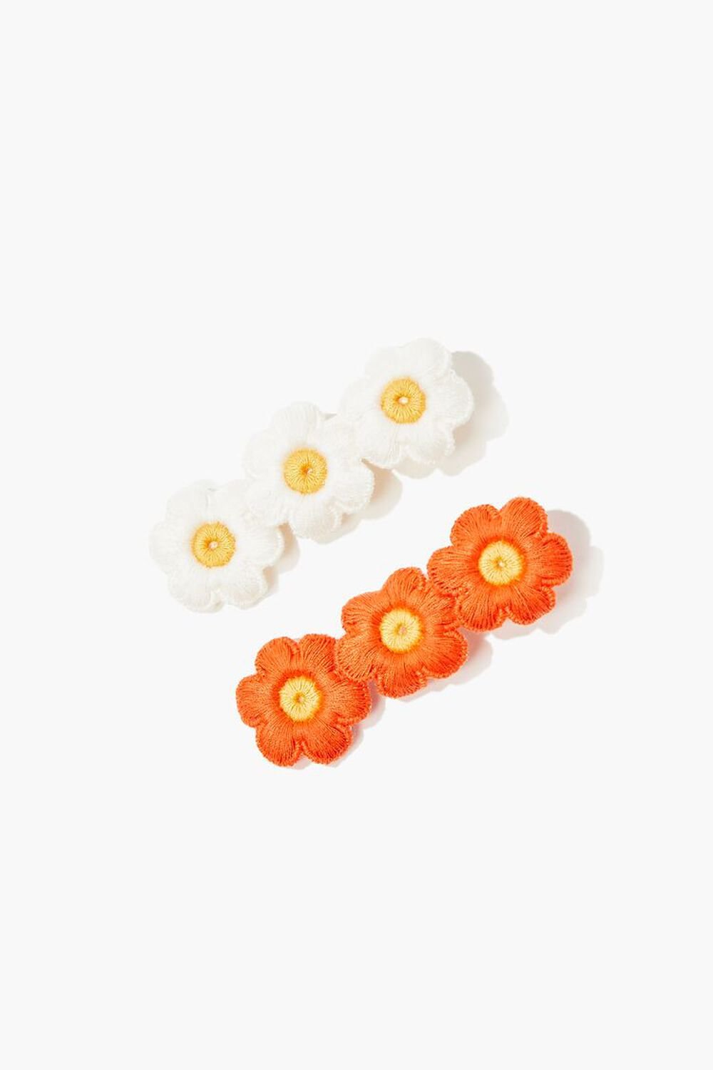 CREAM/ORANGE Embroidered Flower Gator Clip Set, image 1