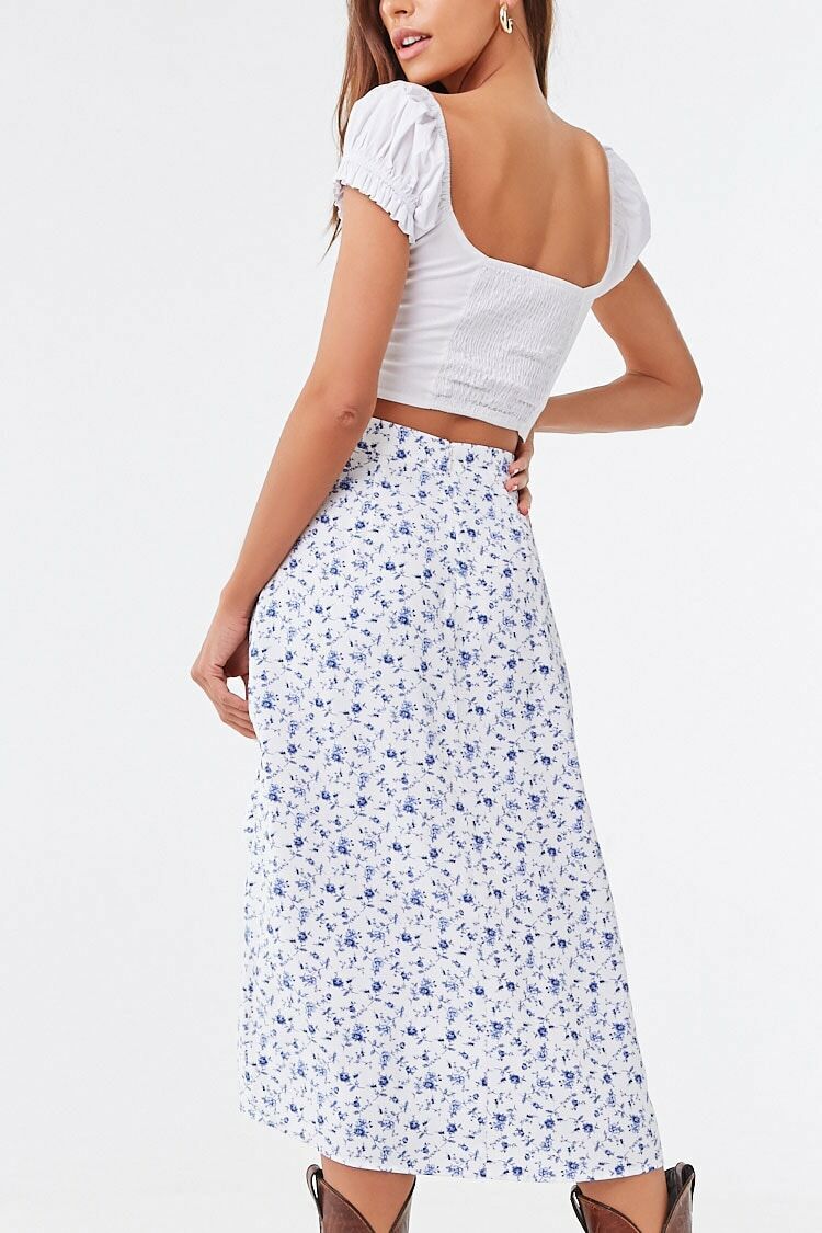 High-Slit Floral Midi Skirt