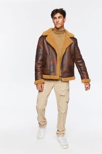 BROWN/TAUPE Faux Shearling Trim Zip-Up Jacket, image 4
