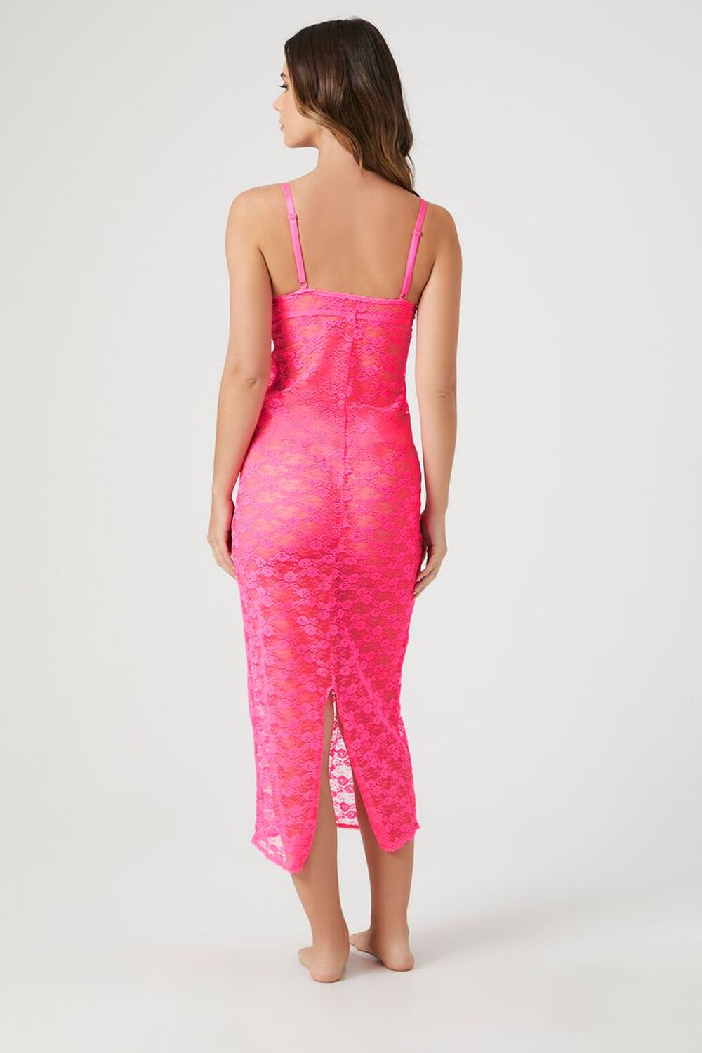 NEON PINK Sheer Lace Lingerie Maxi Slip Dress, image 3