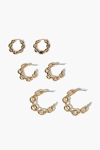GOLD Curb Chain Hoop Earring Set, image 1