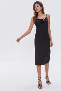 BLACK Satin Cowl-Neck Slip Dress, image 1
