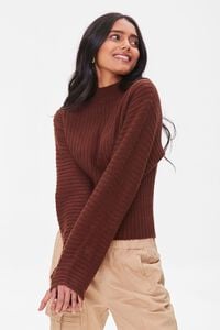 BROWN Ribbed Mock Neck Sweater, image 1