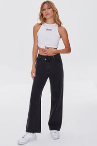 WHITE/MULTI NYC Embroidered Graphic Crop Top, image 4