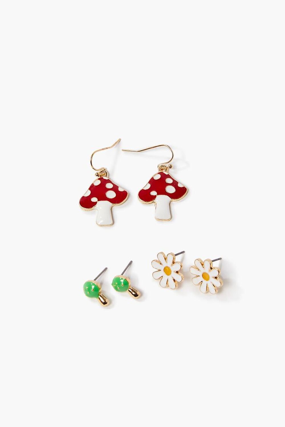 RED/WHITE Mushroom Stud & Drop Earring Set, image 1