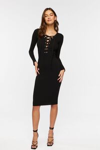BLACK Lace-Up Bodycon Midi Dress, image 5