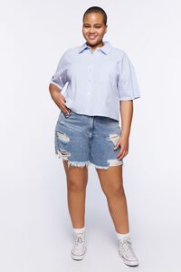 BLUE/WHITE Plus Size Striped Shirt, image 4
